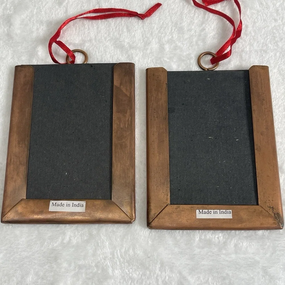 2 Christmas Tree Ornament Photo Picture Frame‎ Metal Snowflake Heavy See Photos